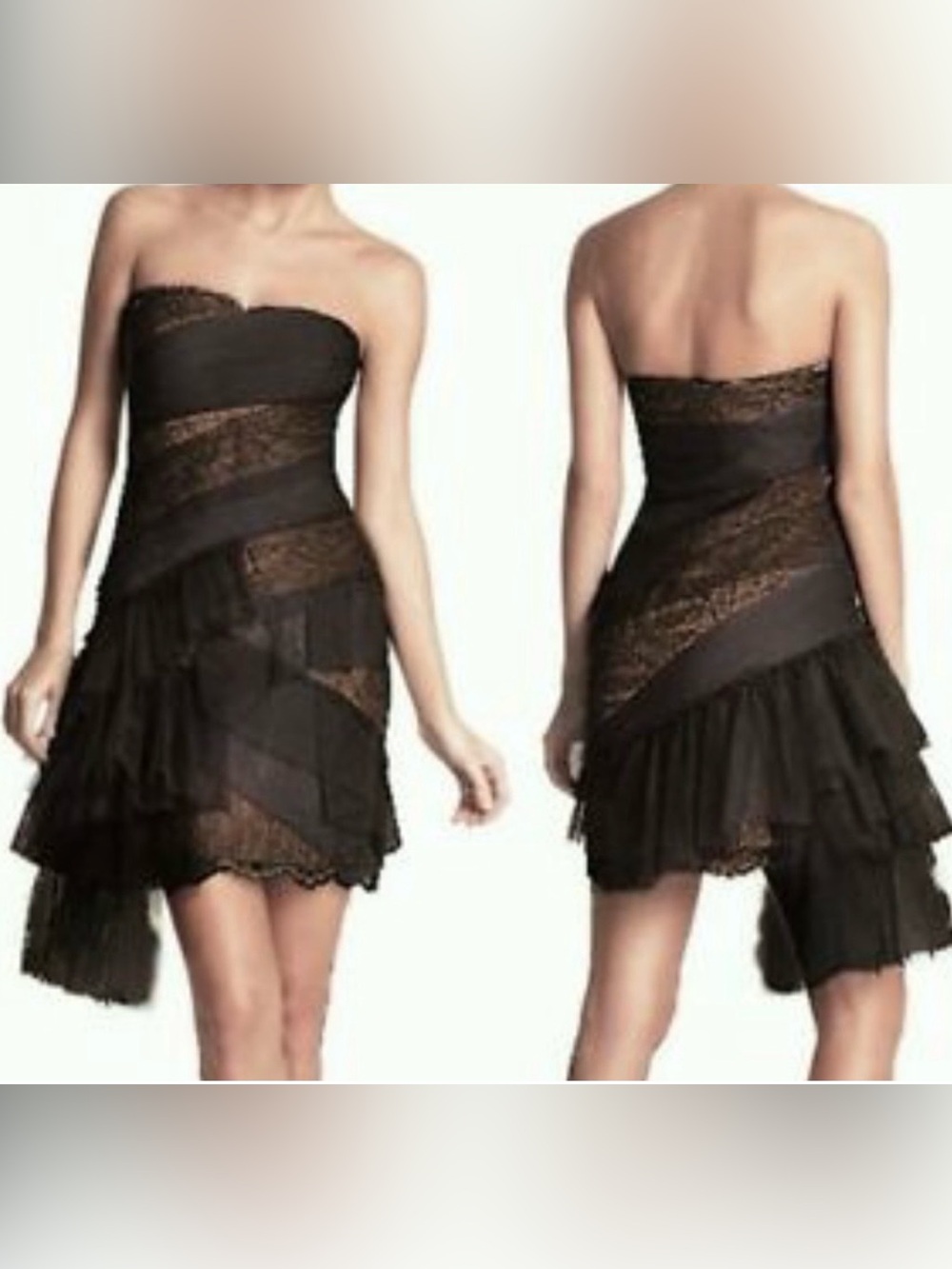 Vintage BCBGMaxAzria Runway Black Lace Ruffled Mini Dress